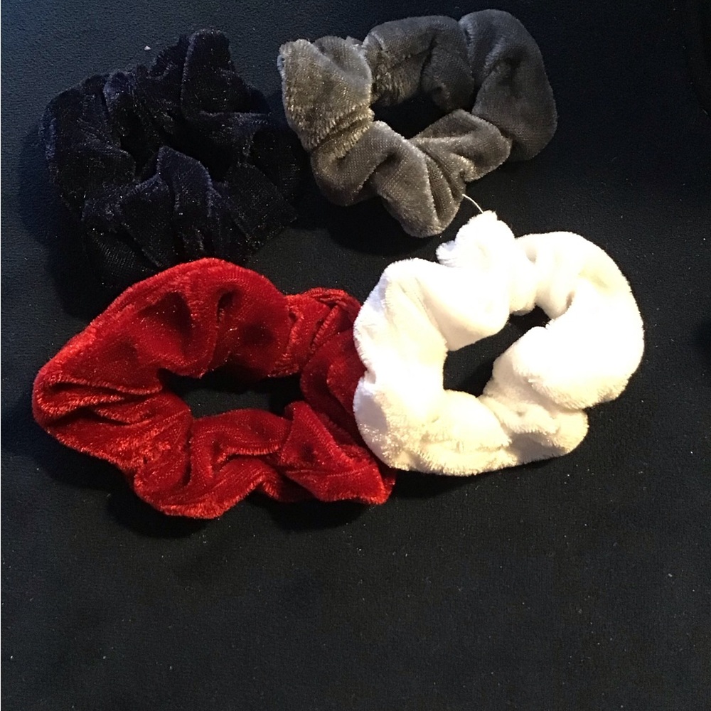 Velvet Scrunchies Set in Red, White, Gray, and Black- NEW!